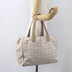 CHANEL New Travel line Hand Bag Nylon Beige